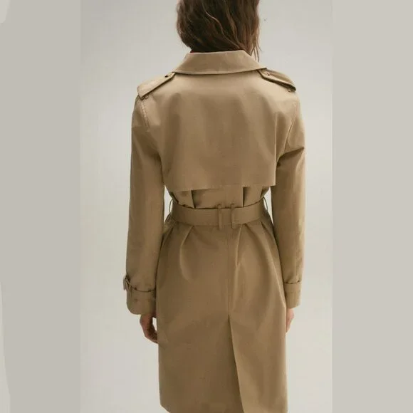 Mango Tan Classic Belted Trench Coat Size XS - Picture 4 of 8